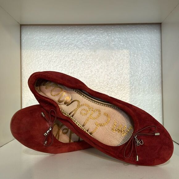 Sam Edelman Felicia Leather Suede Bow Round Toe Burnt Orange Ballet Flat Shoes - Picture 1 of 14